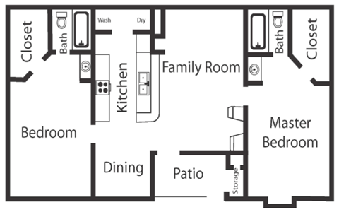 a floor plan of a house with a bedroom and a living room and a kitchen
